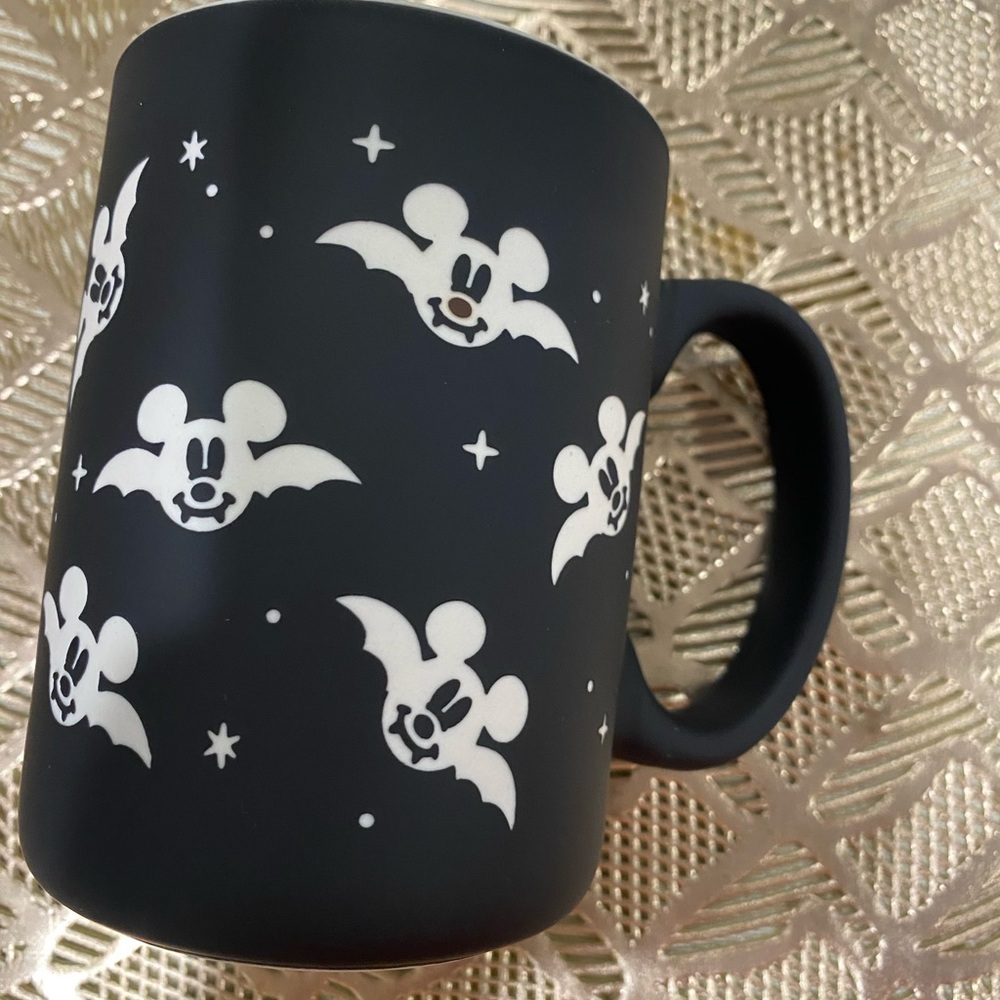 Disney Halloween Mickey Mouse Bat Soft Touch Mug NEW Black/White Pattern